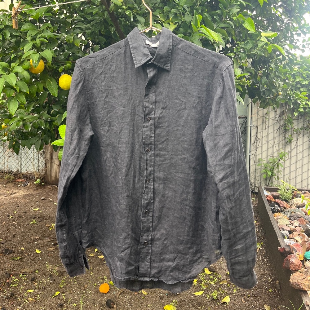 90s minimalist VINTAGE Calvin Klein 100 linen button up shirt oxford black xs 4